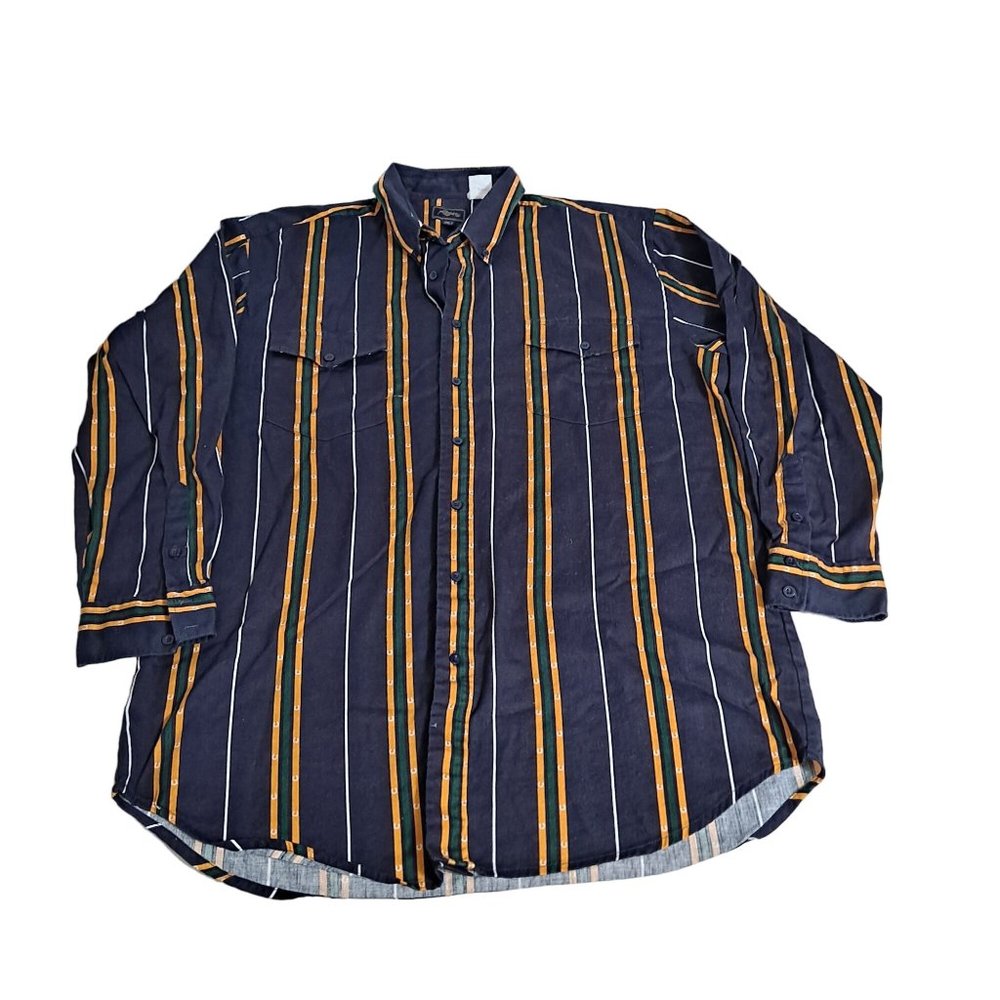 Vintage Roper Men Shirt Size 2XLT Cotton Button Up Long Sleeve Retro Stripe Blue